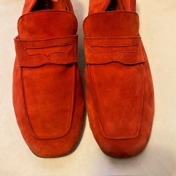 Kenneth Cole Red Soft Suede Mens 10 Dean Unlined Slip On Penny Loafer Shoes - Picture 2 of 6